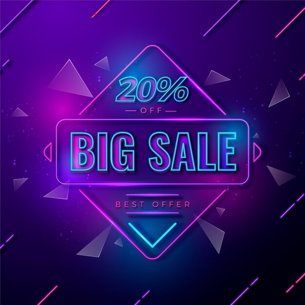 Neon big sale sign with discount