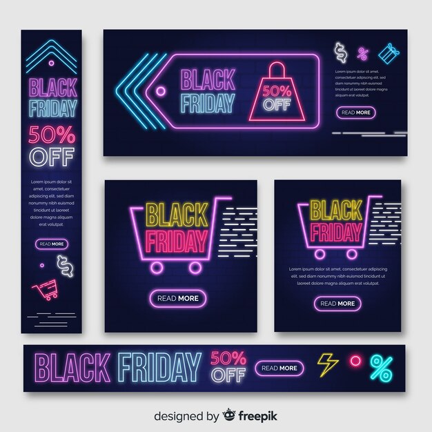 Neon black friday banners