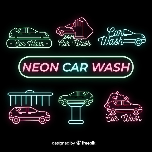 Free vector neon car wash sign collection