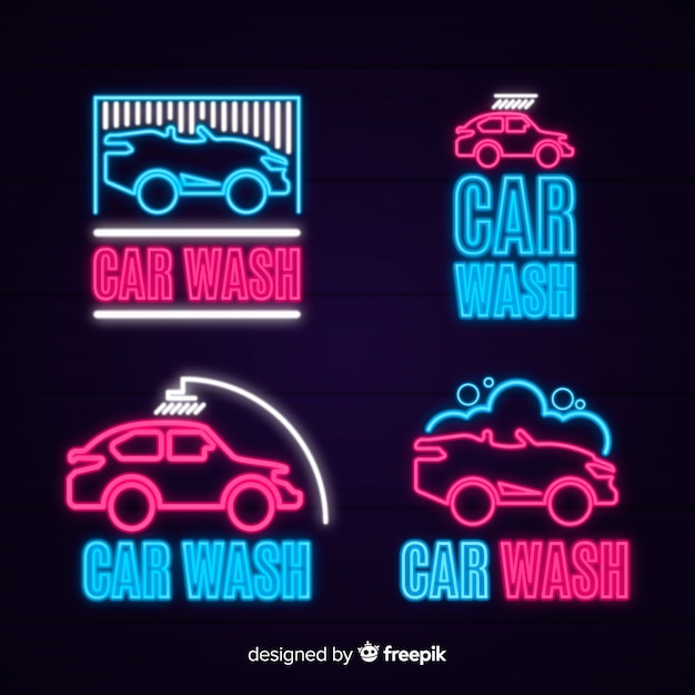 Free vector neon car wash sign collection