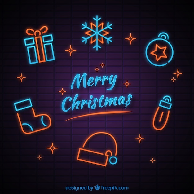 Free vector neon christmas background in blue and red