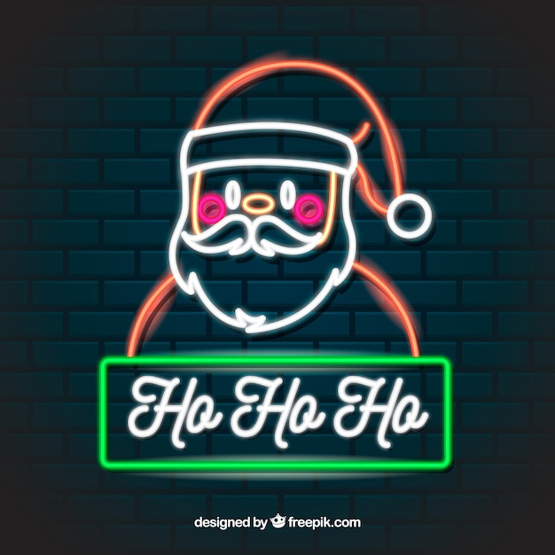 Free vector neon christmas background ho ho ho with santa