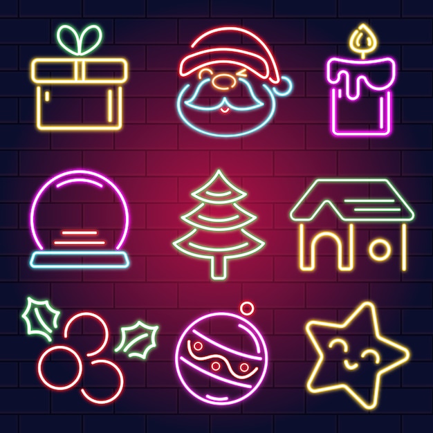 Neon christmas element collection