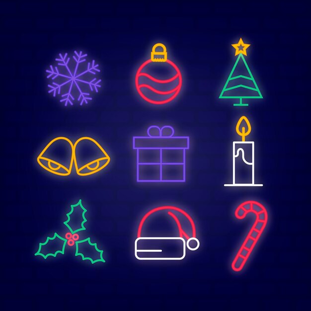 Neon christmas element collection