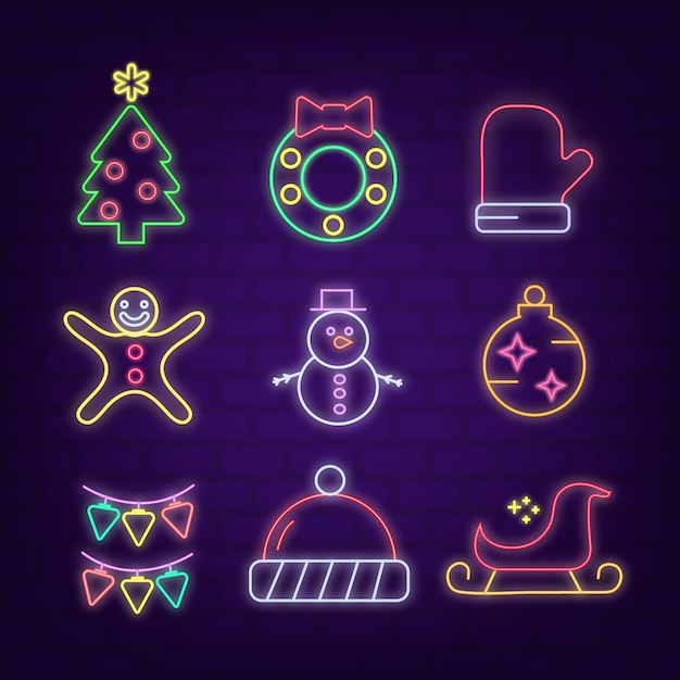 Free vector neon christmas element collection