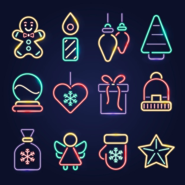 Neon christmas element collection