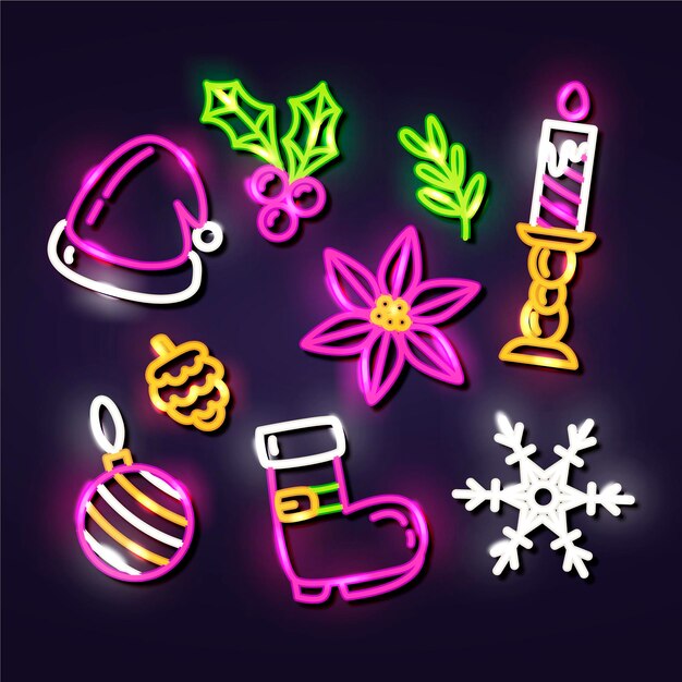 Neon christmas element collection