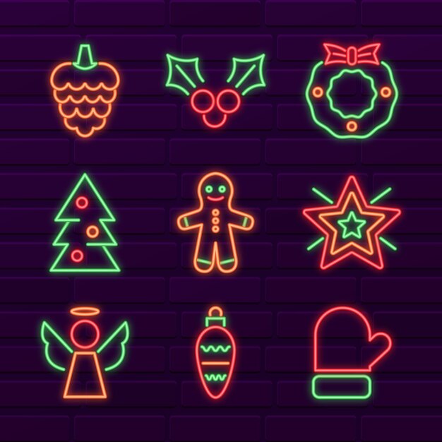 Neon christmas element collection