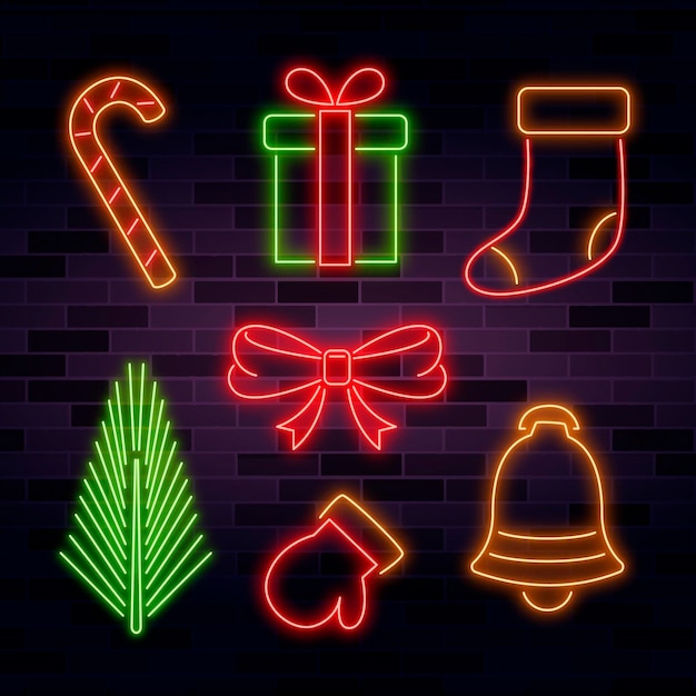 Neon christmas element collection