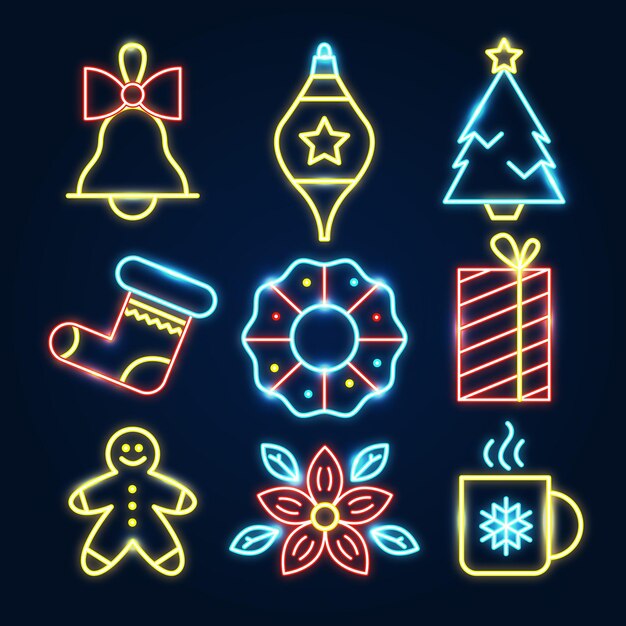 Neon christmas element collection