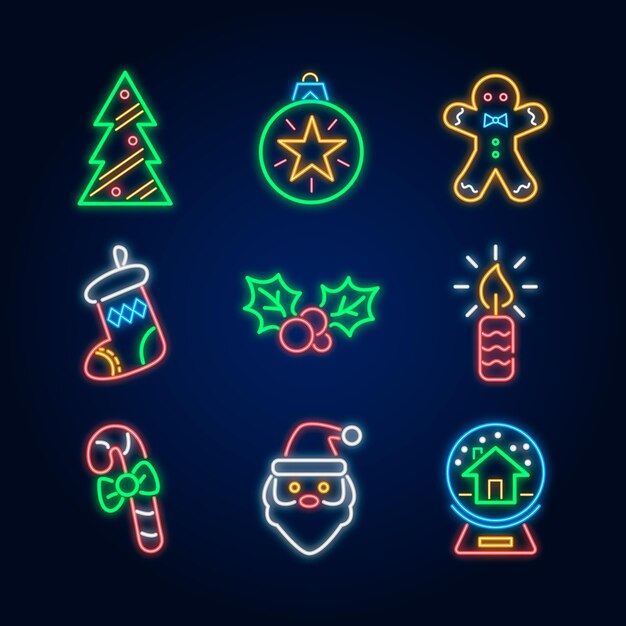 Neon christmas element collection