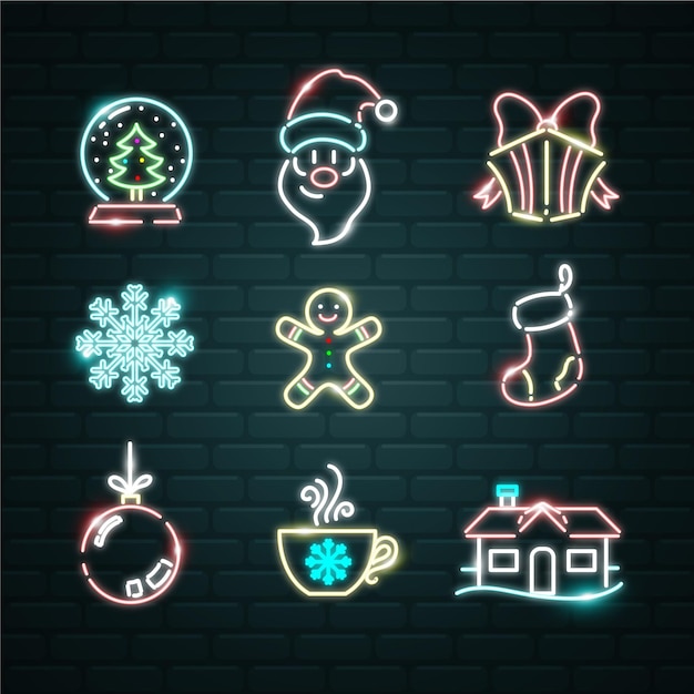 Neon christmas element set