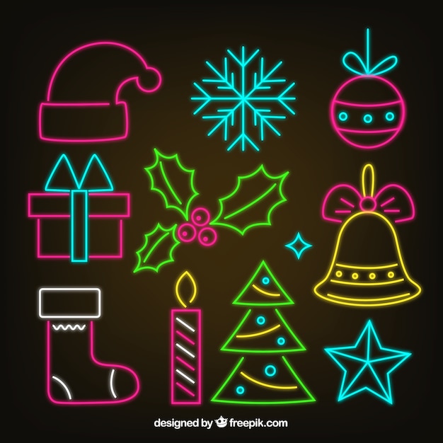 Neon christmas elements collection