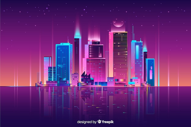 Free vector neon cityscape background