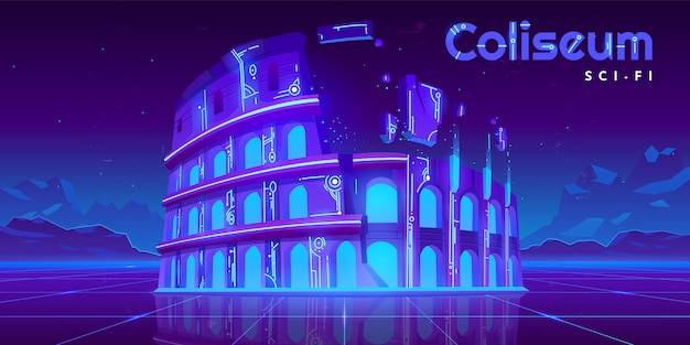 Free Vector neon coliseum on retro sci-fi glowing background