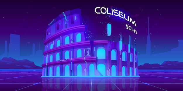 Free vector neon coliseum on retro sci-fi glowing background