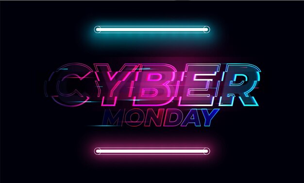 Neon Cyber Monday Banner Text and Title of Cyber Monday