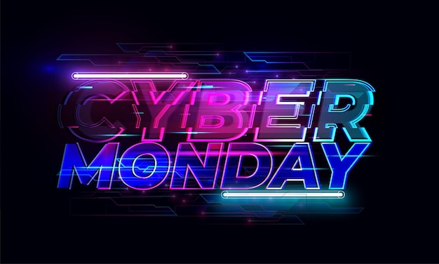 Free Vector neon cyber monday banner text and title of cyber monday