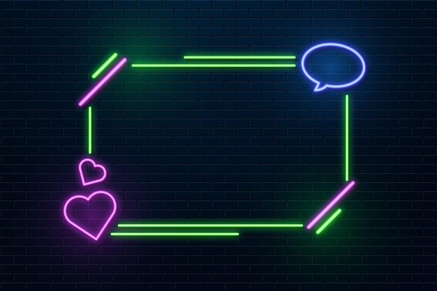 Neon frame with heart shapes