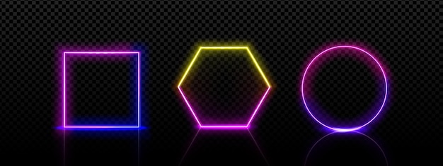 Free vector neon frames square circle and hexagon shapes