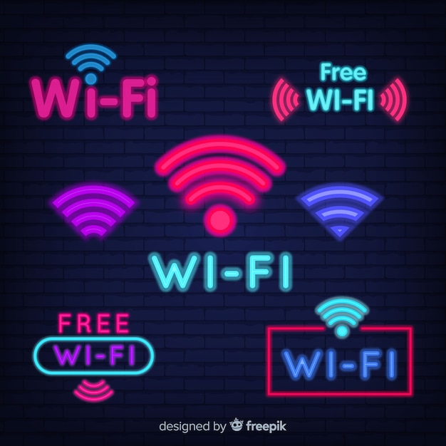 Free vector neon free wifi sign collection