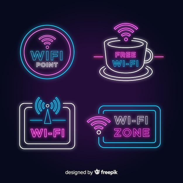 Free vector neon free wifi sign collection