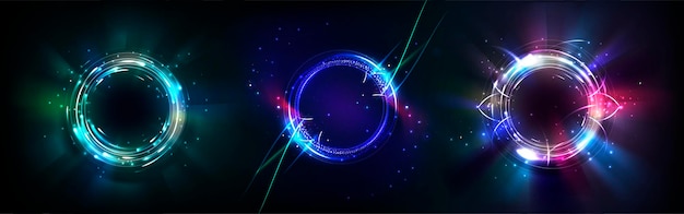 Free vector neon halo light circle ring glow with blue flare