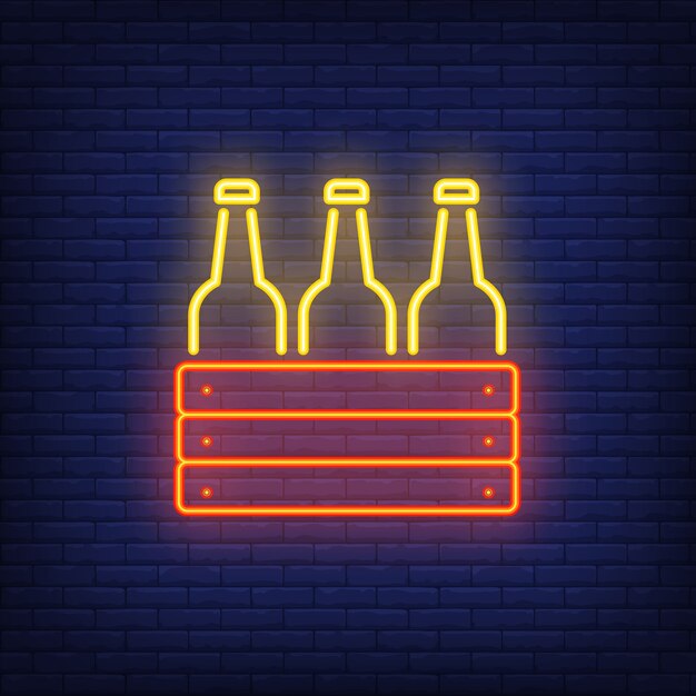 Neon icon of box with bottles