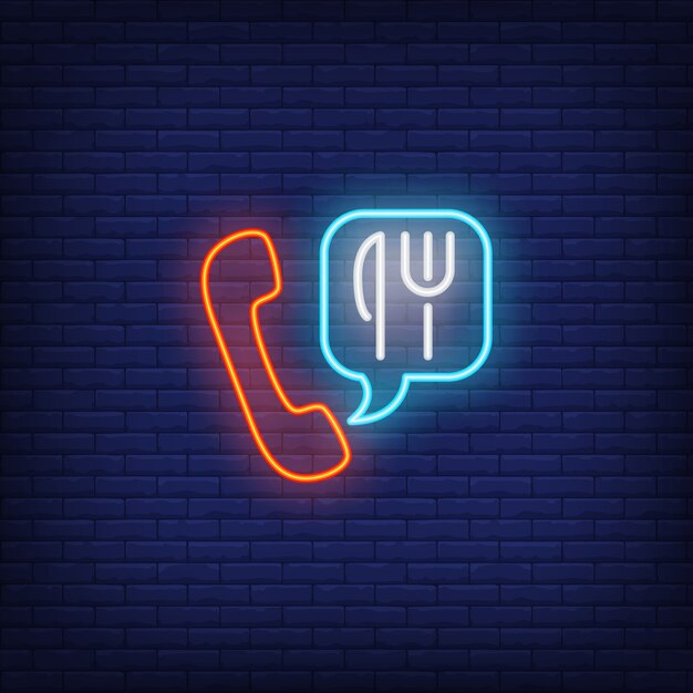 Neon icon of food ordering