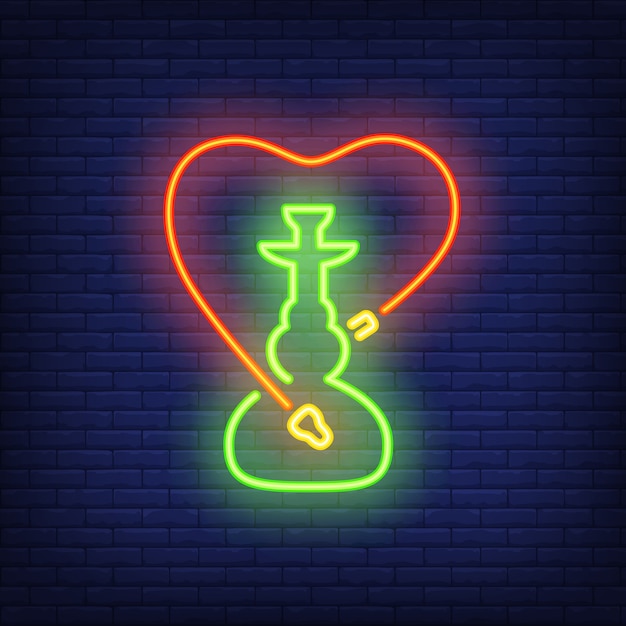 Free vector neon icon of hookah with heart shaped hose