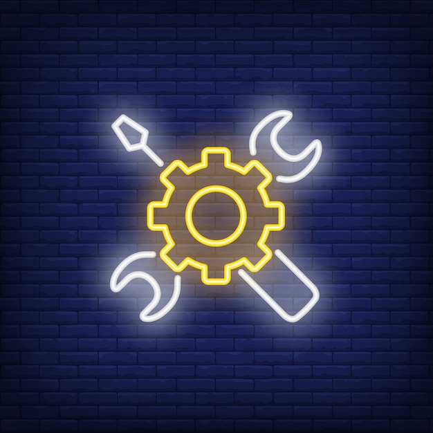 Neon icon of mechanic tools