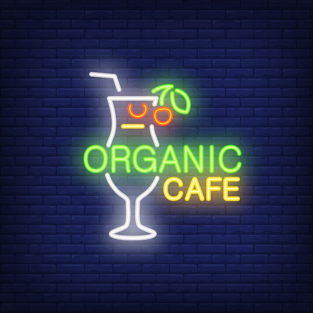 Neon icon of organic cafe