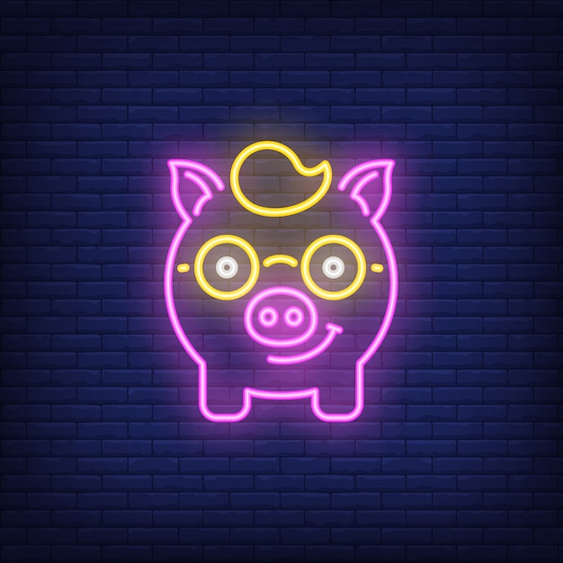 Neon icon of piggy nerd