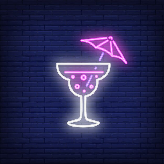 Neon icon of umbrella cocktail