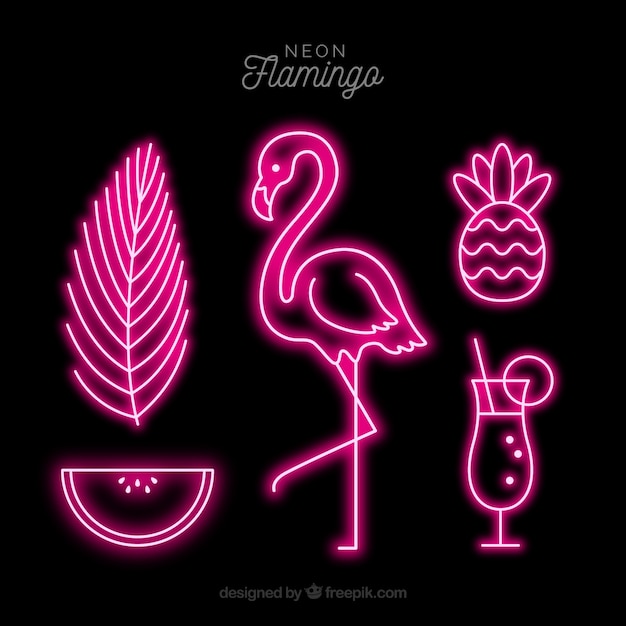 Free Vector neon lamp with flamingo shape