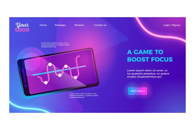 Neon landing page template with smartphone