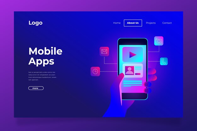 Neon landing page with smartphone template