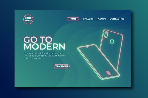 Free Vector neon landing page with smartphone