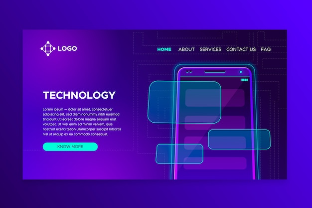 Neon landing page with smartphone