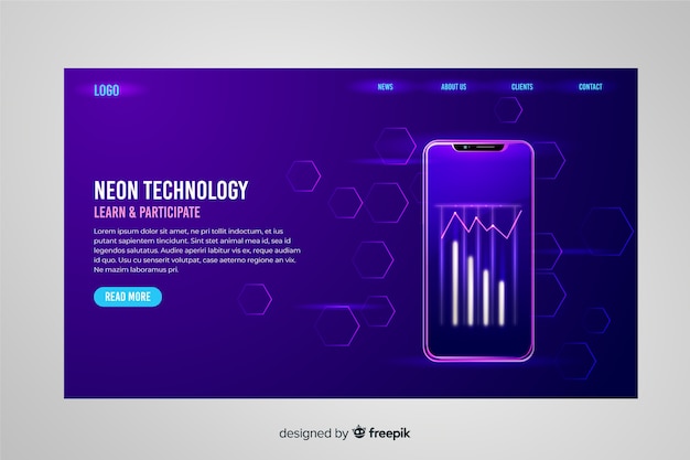 Free Vector neon landing page with smartphone