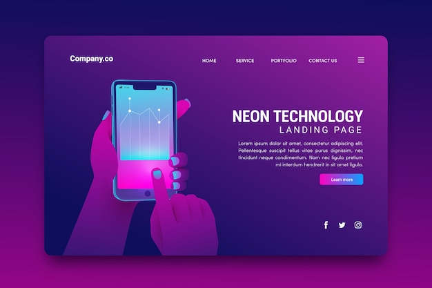 Free Vector neon landing page with smartphone