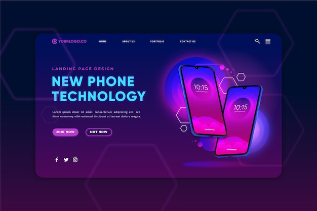 Neon landing page with smartphone