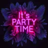 Free vector neon lettering for party with tropical leaves