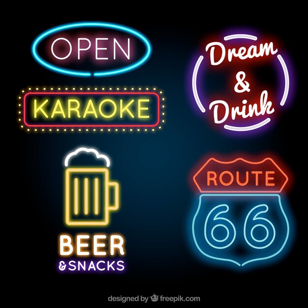 Neon light establishment placards