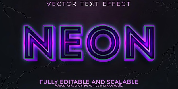 Neon light text effect, editable retro and glowing text style