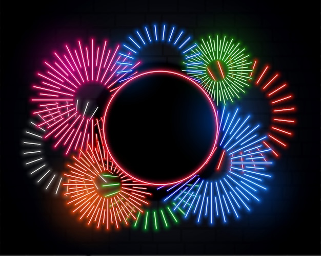 Free Vector neon lights fireworks and frame