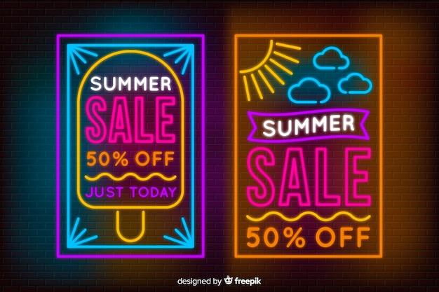 Neon lights summer sale banners