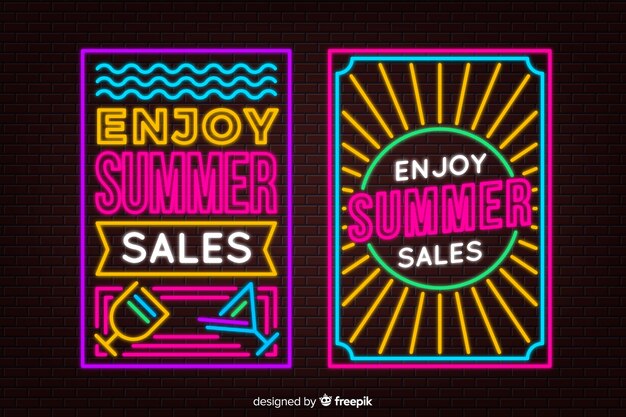 Neon lights summer sale banners