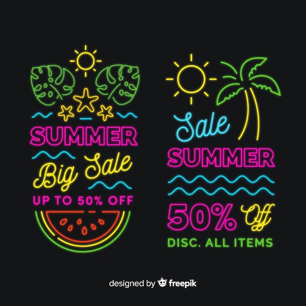 Free vector neon lights summer sale banners