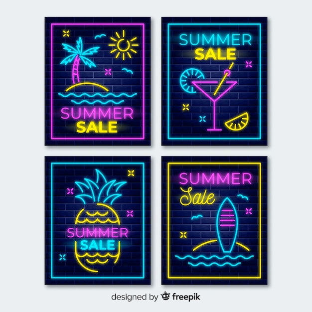 Neon lights summer sale banners